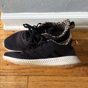 adidas Women's Black Athletic Sneakers with Leopard Print Collar